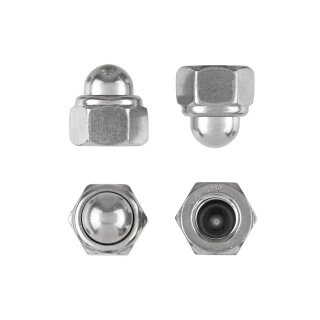 Sechskant Hutmuttern M6 10 Stück DIN 986 (selbstsichernd) M4 - M16 - Stopmuttern - Kappenmuttern A2 V2A rostfreier Edelstahl