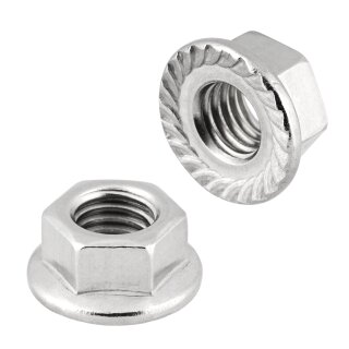 Flanschmuttern DIN 6923 (Sperrverzahnung - UKV) M3 - M16 - Edelstahlmuttern - Sperrzahnmuttern - Sechskantmuttern - Flansch - A2 V2A rostfreier Edelstahl M6 10