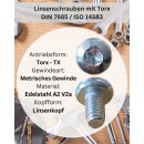 Linsenkopfschrauben M2 - M8 DIN 7985 (Vollgewinde, Innensechsrund, Torx, ISO 14583 A2 V2A rostfreier Edelstahl M6 x 30 25 Stück