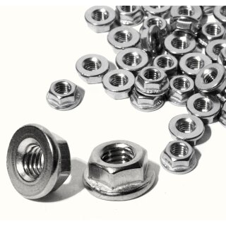 Flanschmuttern ohne Sperrverzahnung (Glatt) M6 DIN 6923 Edelstahl A2 V2A M6 200 Stück